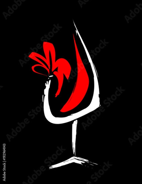 Obraz red wine glass. vector logo with garnish 