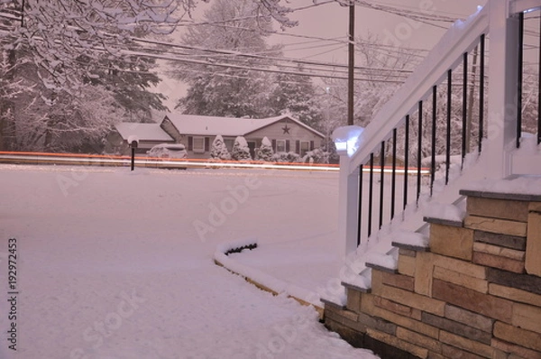 Obraz light post on snowy street