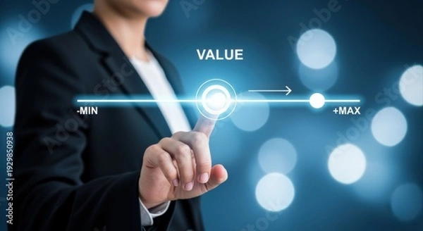 Obraz Woman adjusts a value slider interface, maximizing opportunity, increasing worth, and optimizing performance