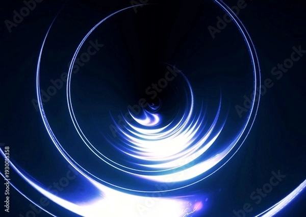 Obraz 青と白の光が渦巻く抽象的なワープトンネル背景・近未来サイバースペースイメージ