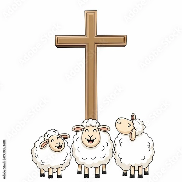 Obraz Three sheep with a cross