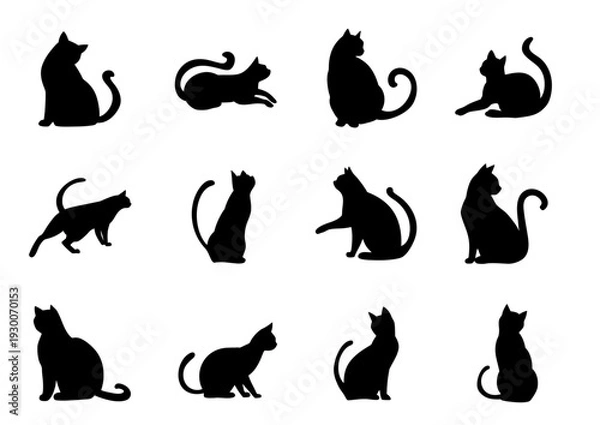 Obraz おしゃれでシンプルな猫のシルエットセット