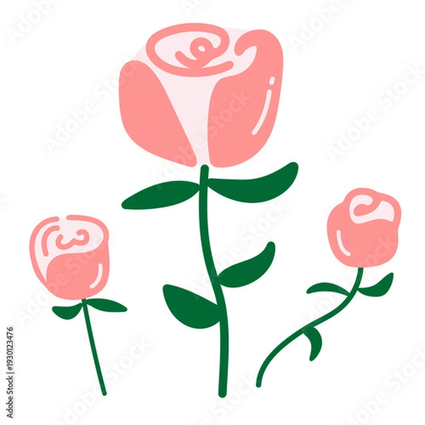 Obraz ピンクのバラの手書き風お洒落なイラストセット