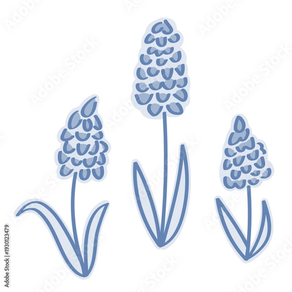 Obraz 春の花のイメージのブルーのステッカー風イラストセット