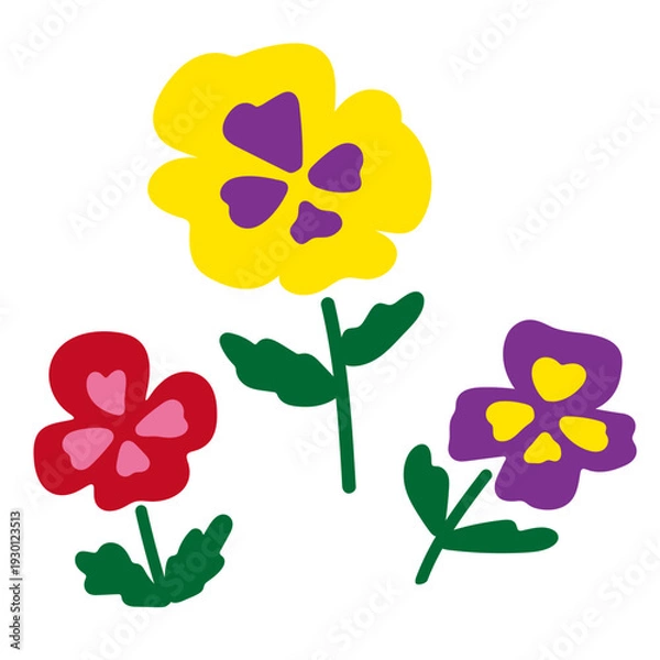 Obraz カラフルなパンジーのお絵かき風イラストセット