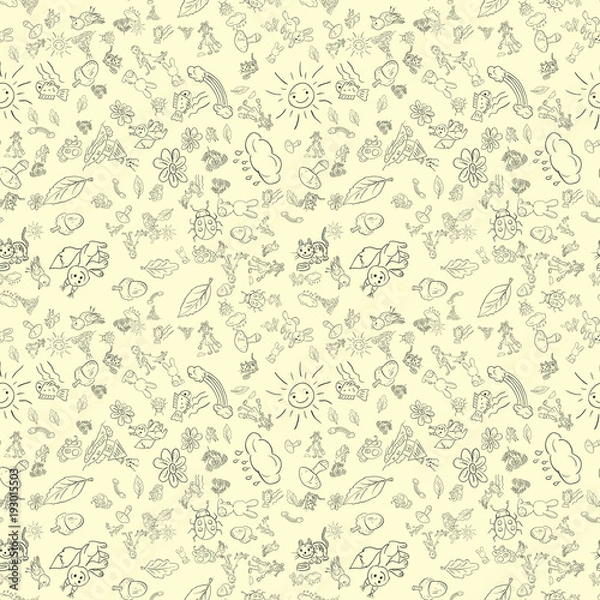 Fototapeta childrens seamless pattern in sketch style yellow background
