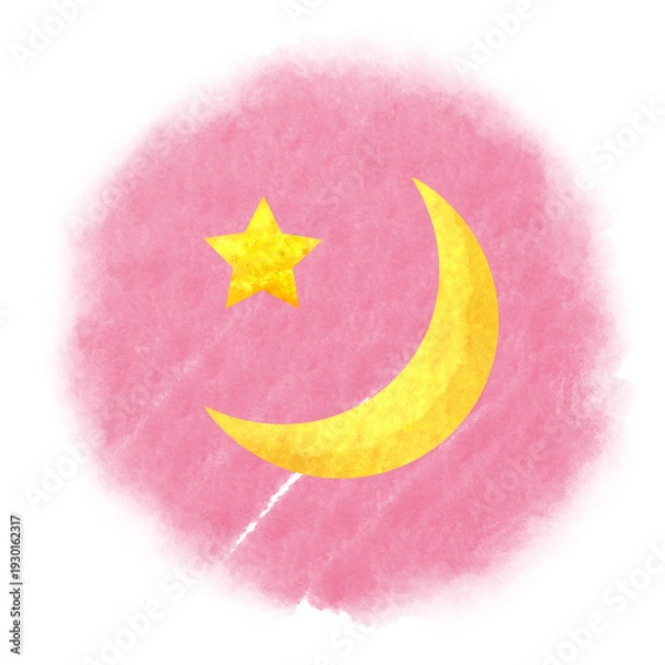 Fototapeta かわいい月と星の水彩挿し絵イラスト