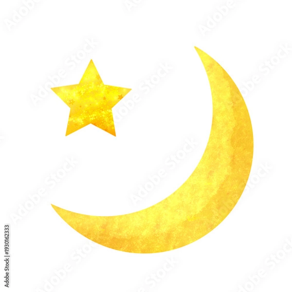 Fototapeta かわいい月と星の水彩挿し絵イラスト