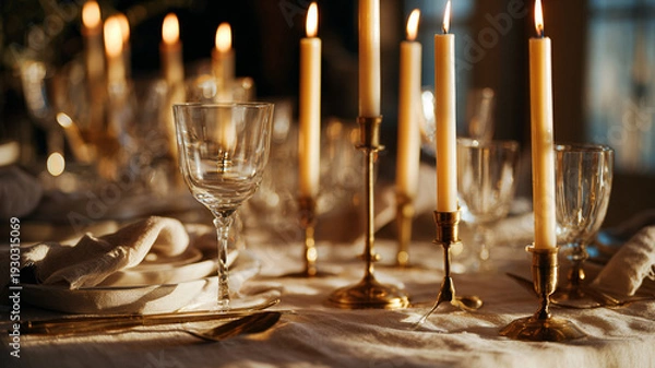Fototapeta Elegant Candlelit Dinner Table Setting