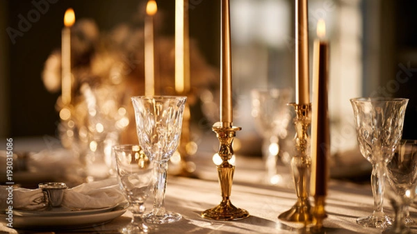 Fototapeta Elegant Candlelit Dinner Table Setting