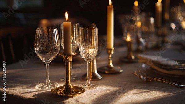 Fototapeta Elegant Candlelit Dinner Table Setting