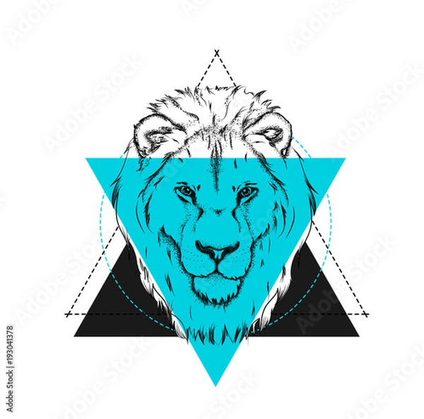 Fototapeta Portrait of a lion. Can be used for printing on T-shirts, flyers and stuff. Vector illustration