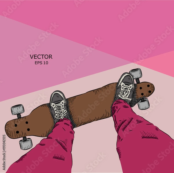 Obraz Skateboarder on a skateboard. Grunge background with blots. Vector illustration