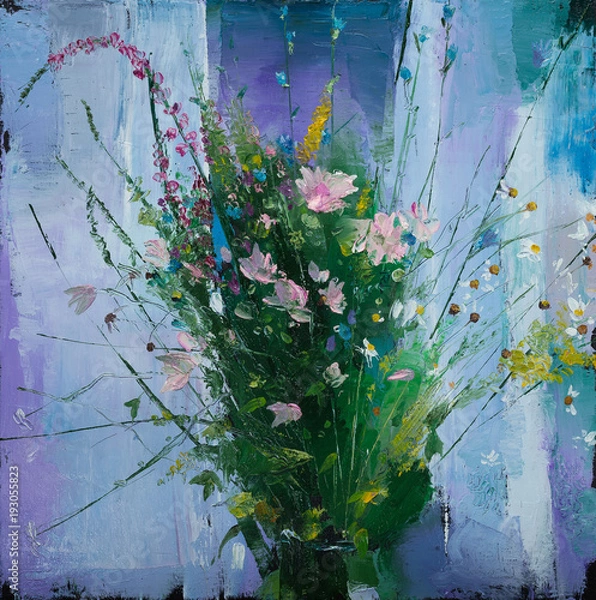 Obraz Oil painting still life with  flowers On  Canvas with  texture