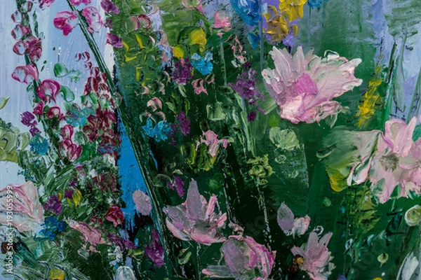 Obraz Oil painting still life with  flowers On  Canvas with  texture