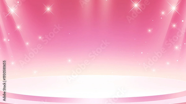 Obraz お誕生日パーティキラキラ輝くピンクのステージ背景　華やかなスポットライトキラキラカーテン