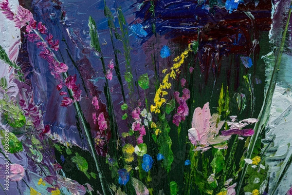 Obraz Oil painting still life with  flowers On  Canvas with  texture