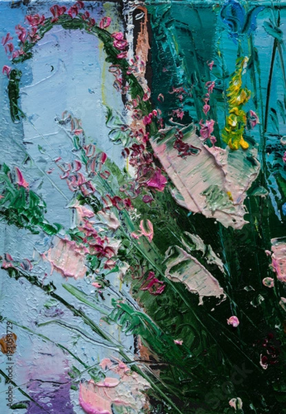Obraz Oil painting still life with  flowers On  Canvas with  texture