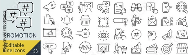Obraz ベクターでモノクロのプロモーションに関する線画アイコンセット
