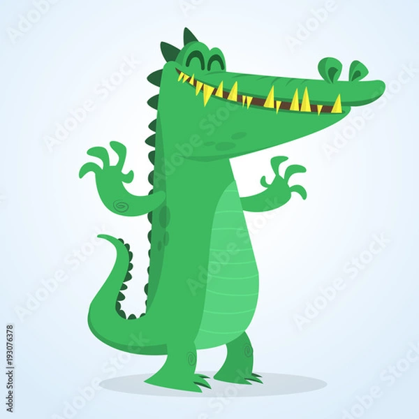 Fototapeta Cute cartoon crocodile. Vector  illustration of a green crocodile waving ahands. Isolated on white