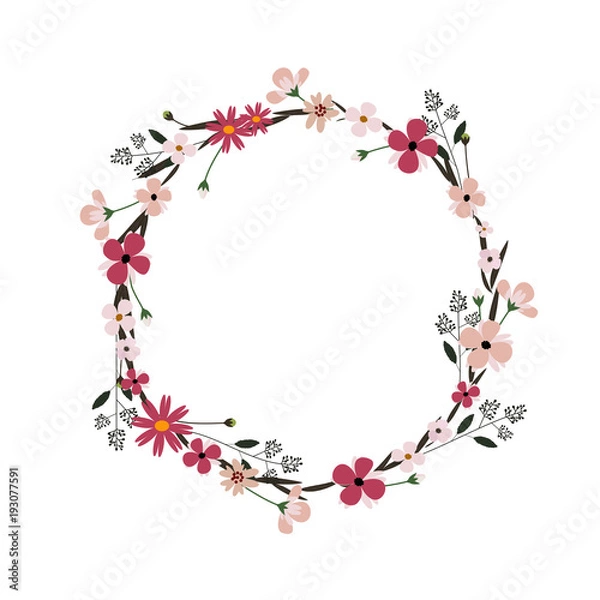 Fototapeta Wieniec kwiatów wektor. Kwiatowa ramka na powitanie, zaproszenie, projekt karty ślubne.