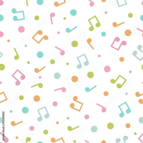 Fototapeta Vector illustration of seamless pattern of multicolored music notes and circles