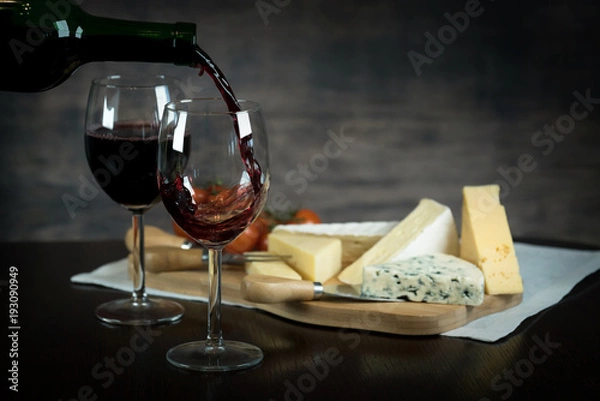 Obraz Red Wine and cheese board