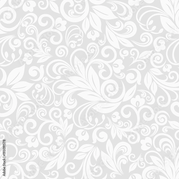 Fototapeta Seamless grey background with white pattern in baroque style. Vector retro illustration. Ideal for printing on fabric or paper.