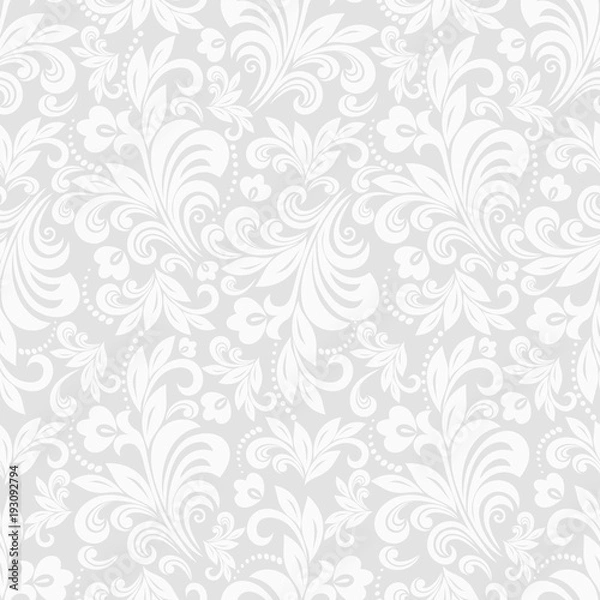 Fototapeta Seamless grey background with white pattern in baroque style. Vector retro illustration. Ideal for printing on fabric or paper.