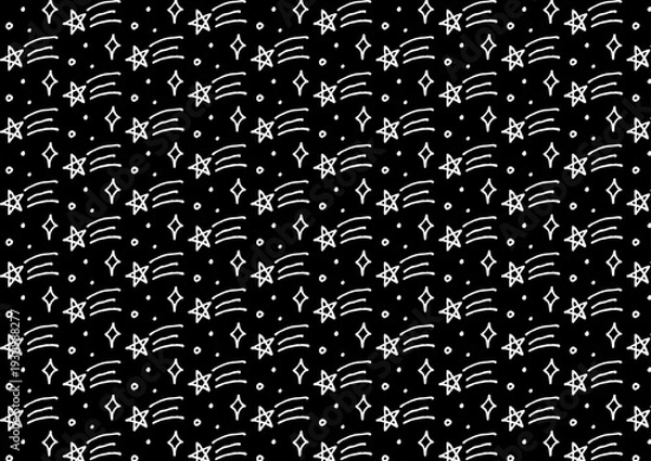 Obraz 白黒で手描きの流れ星イラストパターン背景素材