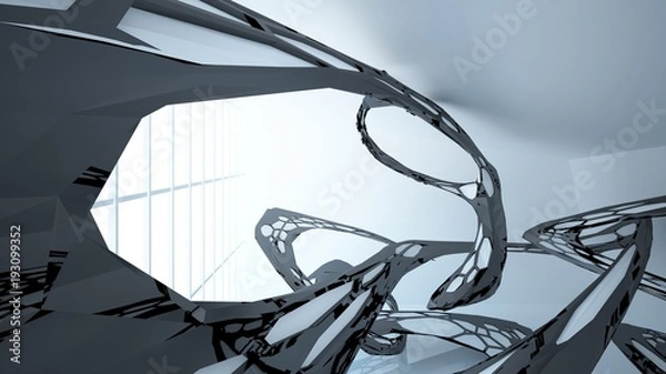Fototapeta Abstract white and black parametric interior with window. 3D illustration and rendering.