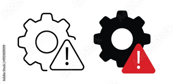 Obraz Technical warning icons. Gear with an exclamation mark icon vector set.