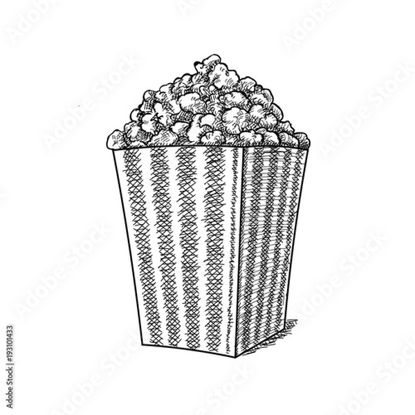 Fototapeta Popcorn Vector hand drawn sketch vector illustration, popcorn stripe bucket.