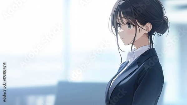 Obraz オフィスで仕事をするアニメ調の日本人美少女