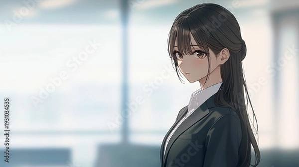 Obraz オフィスで仕事をするアニメ調の日本人美少女