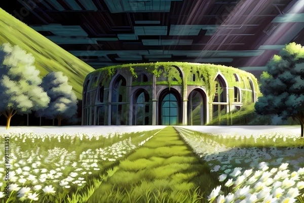 Obraz ゲーム背景　未来社会のビル屋内に作られた研究所風温室