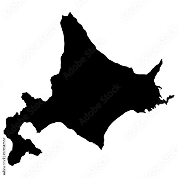 Obraz 北海道の黒シルエットマップ 単色フラットデザイン地理アイコン