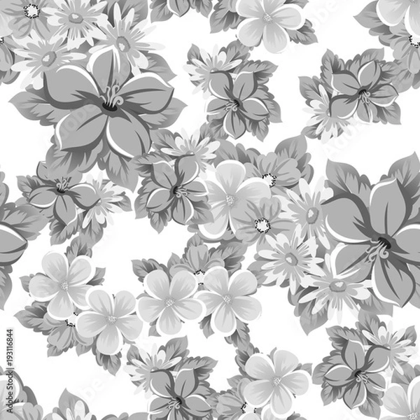 Fototapeta abstract monochrome seamless pattern of flowers. for card designs, greeting cards, birthday invitations, Valentine's day, party, holiday.