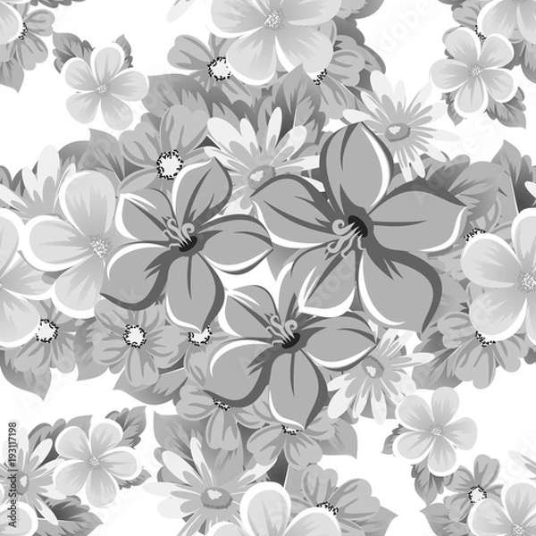 Fototapeta abstract monochrome seamless pattern of flowers. for card designs, greeting cards, birthday invitations, Valentine's day, party, holiday.