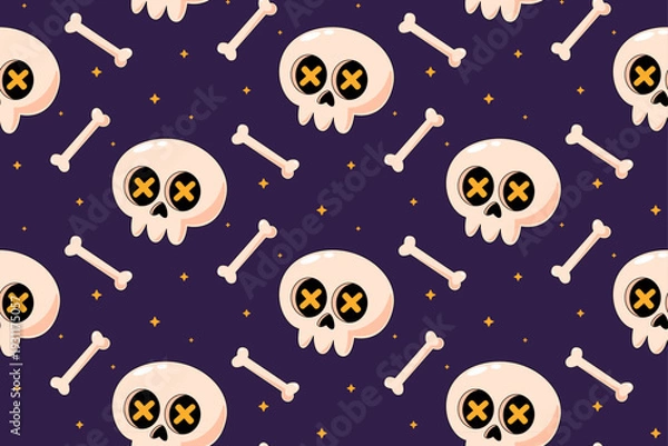 Obraz Cute Skull and Bones Seamless Pattern
