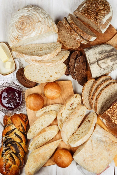 Fototapeta Many different types of bread shot from above