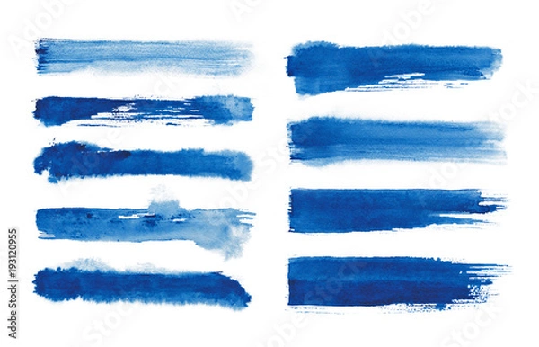 Fototapeta Akwarela. Niebieski streszczenie malowane pociągnięcia tuszem na papierze akwarelowym. Pociągnięcia tuszem. Płaski pociągnięcie pędzla.