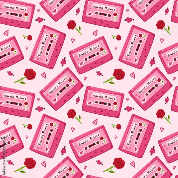 Obraz Retro Romantic Mixtape Seamless Vector Pattern