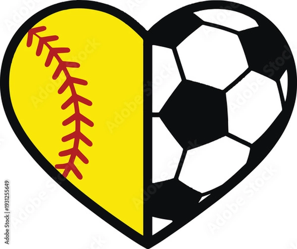 Obraz Half Softball Half Soccer Ball Heart Shape Vector