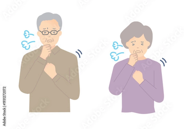 Obraz 咳をする高齢者のイラストベクター素材