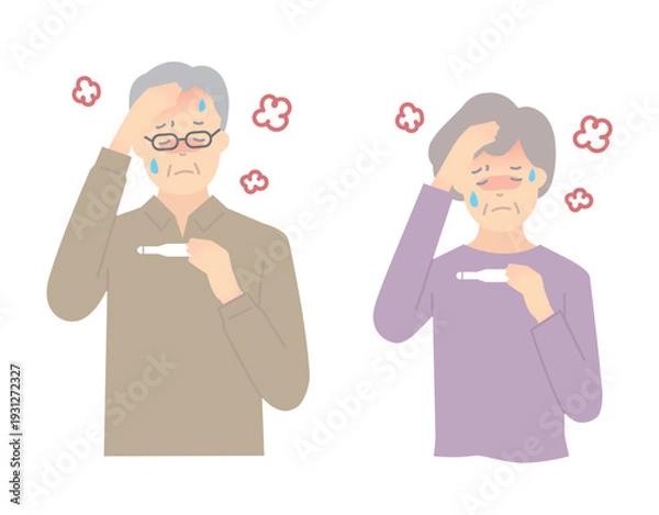 Obraz 熱がある高齢者のイラストベクター素材