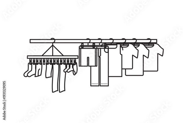 Obraz 物干し竿にたくさんの洗濯物を干しているイラスト