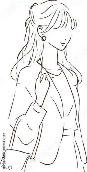 Obraz コートを着た女性のラインイラスト　手描き