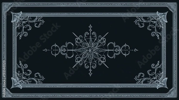 Obraz 繊細な装飾が施された黒背景のフレームデザイン。装飾デザインや背景素材に適したイメージ。