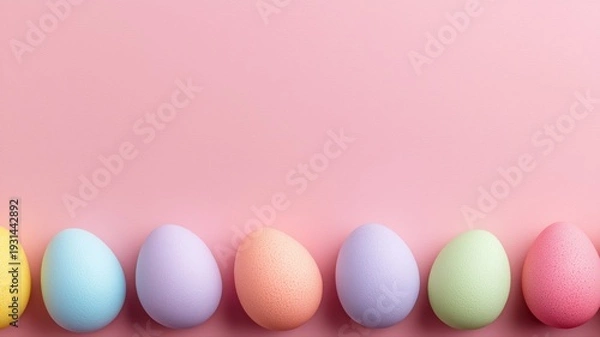 Obraz パステルカラーの卵が並んでいる風景。イースターや春の装飾に適した背景素材。